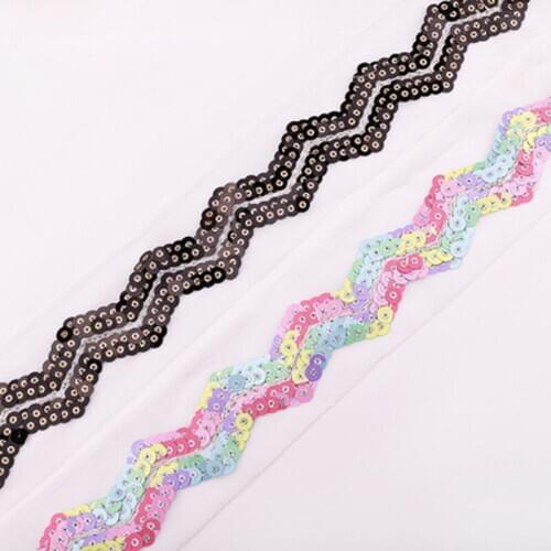 1 yard 3.3 cm mesh sequin bead embroidery lace wavy color sequins national costume lace DIY party wedding arrangement lace