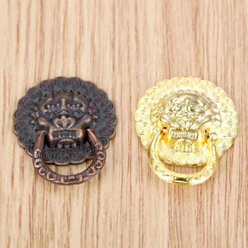 10pcs Lion Head Mini Knobs Red Copper/Gold Handles Pulls Alloy Wine Box Jewelry Chest Drawer Cabinet Decor Vintage Retro 19x24mm