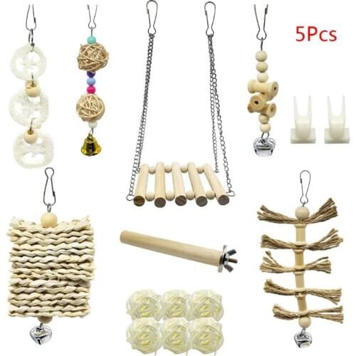 15Pcs/Set Pet Parrot Wooden Swing Chewing Toys Hanging Bell Stand Perch Toy for Parakeets Cockatiels Bird Training Supplies C42