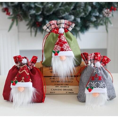 24x20cm Christmas Faceless Elder Linen Gift Bag Christmas Tree Ornaments Apple Candy Storage Bag Xmas Party Fireplace Decor