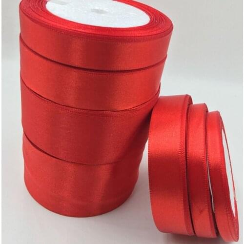 25 Yards Red Silk Satin Ribbon Wedding Party Decoration Gift Wrapping Christmas New Year Apparel Sewing Fabric Ribbon 26