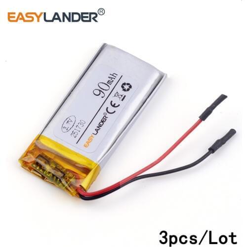 3pcs /Lot 3.7v lithium Li ion polymer rechargeable battery 251730 90mAh lithium battery Bluetooth headset