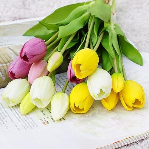 5Pcs/Bunch Real Touch Soft Silicone Artificial Tulips Flower for Home Wedding Decoration Fake Bridal Hand Flowers Flores Tulip