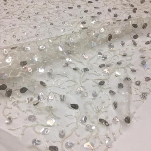 5yards/pc) high quality crystal white sequins embroidered French net lace graceful African wedding lace fabric for dress FSS301