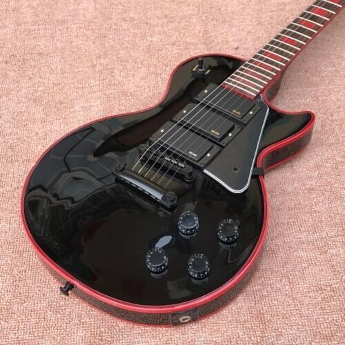 OEM 6 string electric guitar, 3 pickup guitars, black electric guitar, red edge binding, free delivery