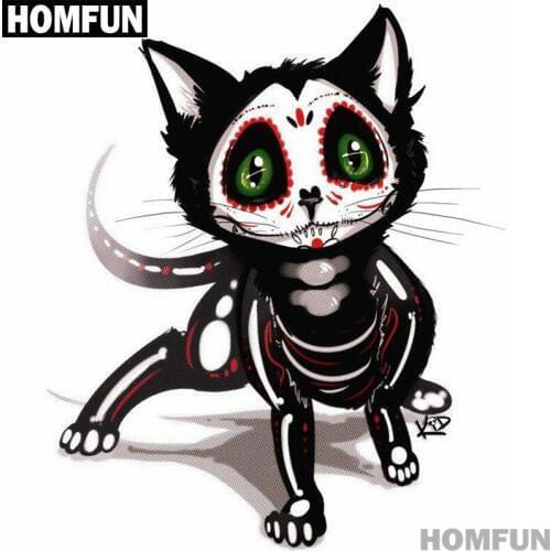 HOMFUN Full Square/Round Drill 5D DIY Diamond Painting "Skull cat" 3D Embroidery Cross Stitch 5D Home Decor Gift A01453