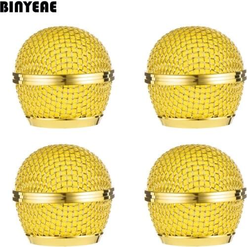 BINYEAE 4-PCS Mic Metal Grille Mesh for Shure SM58 SM58S SM58LC Wireless and Cardioid Legendary Vocal Microphone Legendard, Gold