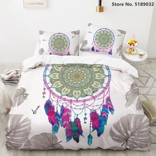 Bohemian Mandala Flower Bedding Sets Dream-Catcher Duvet Cover Sets 2/3 Piece Feather Bed Cover 3D Print Bedspread Home Decor