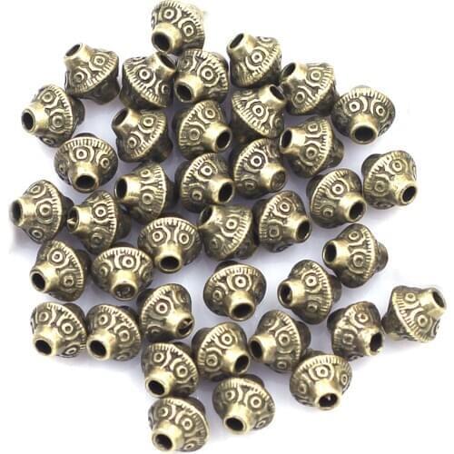 Spacer Beads Bicone Carved Zinc Metal Alloy Bronze Tone For Charms Bracelets Jewelry DIY Findings 6x6mm 30Pcs