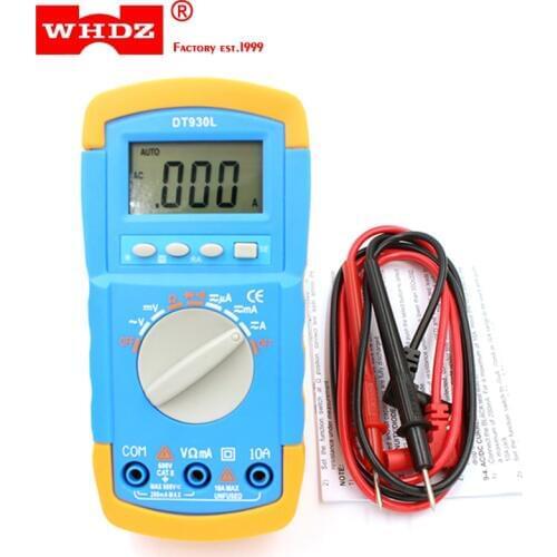 WHDZ DT930L Auto Range Digital Multimeter with Large Screen Backlight Buzzer Protection AC DC Voltmeter Ohm Portable Meter