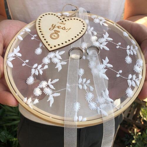 Personalized Wood Lace Round Ring Cushion Bearer Engagement Photo Props Wedding Proposal Marriage Ring pillow