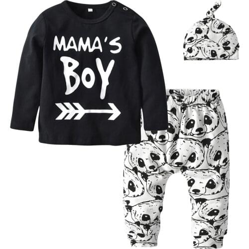Lovely Panda Pattern Boys Baby Clothing Sets Plus Cap Mamas Boy Long Sleeve Top and Elastic Pants Clothes Set For Little Boy
