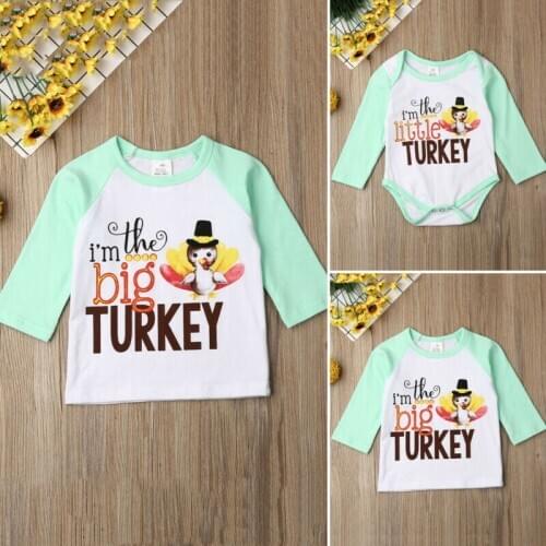Thanksgiving Kids Baby Girl Big/Little Sister Romper Bodysuit T-shirt Outfit Girls Clothing Family Matching Outfits
