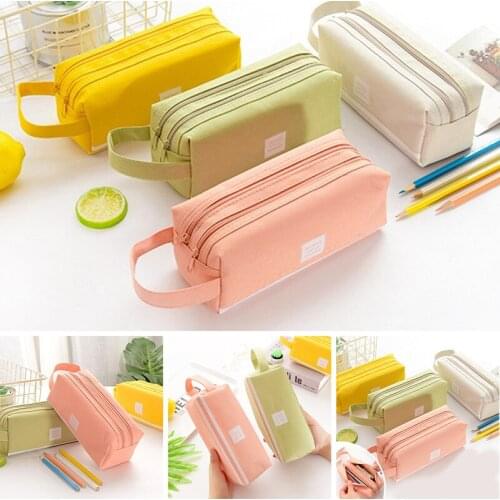 Two Layers Pencil Case Large Capacity Multiple Styles Canvas Material for Boys and Girls Pen Case Supplies Bag School Box Bag