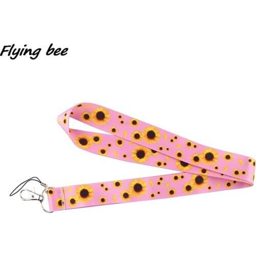 Flyingbee Red Sunflower Creative Buckle Lanyard Badge ID Lanyards Mobile Phone Rope Key Lanyard Neck Straps Accessories X1165