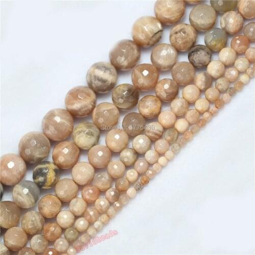 Factory price Natural stone Faceted Peach Sunstone Round Loose Beads 16" Strand 6 8 10MM Pick Size For Jewelry Making diy
