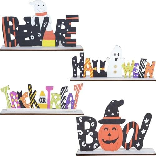 Halloween Boo Trick Or Treat Wooden Letter Desktop Ornament Halloween Party Festival Bar Home Decoration Table Decor Supplies