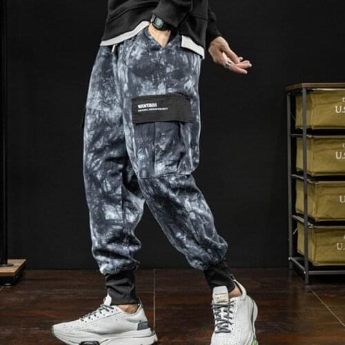 Fashion Tie-Dye Overalls Mens Camouflage Loose Large Size Comfortable Functional Waist Nine-Point Pants Mens Battle Pants