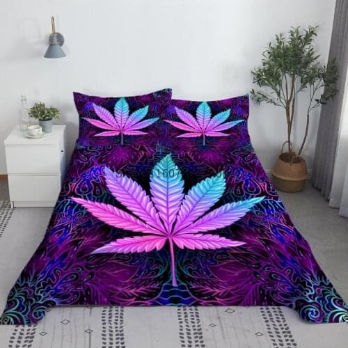 Purple Leaf Bed Sheet Set 3D Printed Polyester Bed Flat Sheet With Pillowcase Bed Linen For Children Adult King Queen Size