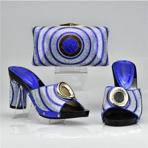 Royal Blue Shoes and Bag Set Decorated with Rhinestone Matching Women Shoes and Bag Set for Wedding African Party Shoes and Bag