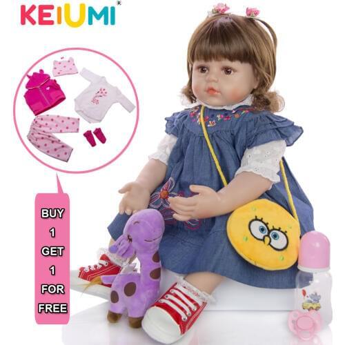 KEIUMI Hot Reborn Baby Doll Toy 60 cm kids Playmate Silicone Vinyl Lifelike Newborn Boneca Reborn Dolls With 2 Clothes Sets