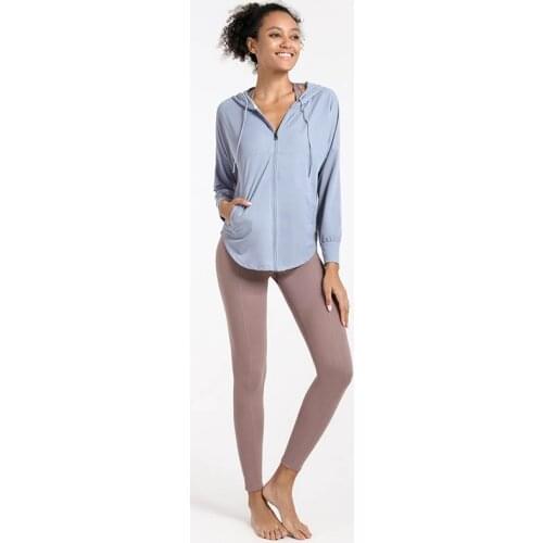 Zip Up Yoga Jacket Crop Top Women Long Sleeve Loose Hoodie Sport Gym Running Shirt Training Workout Tank Tops Fitness Shirts