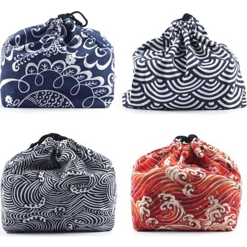 Japanese Style Lunch Box Bag Japanese Style Bento Tote Pouch Portable Lunch Box Storage Travel Picnic Tea Sets Bag