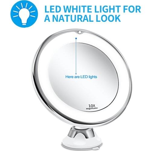 Led Makeup Mirror Lighted Make up Mirror Light Magnifying Mirrors Suction cup 10X Vanity Mirrors Cosmetic Miroir with Led