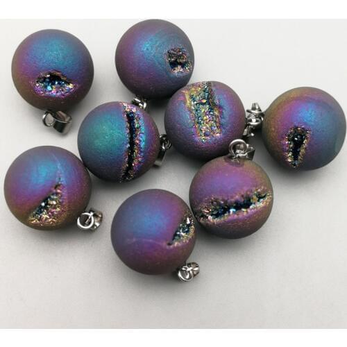Fashion 4pcs Natural Round Stone colorful Onyx druse crystal charms Pendant For Fashion Jewelry Necklace Making Free Shipping