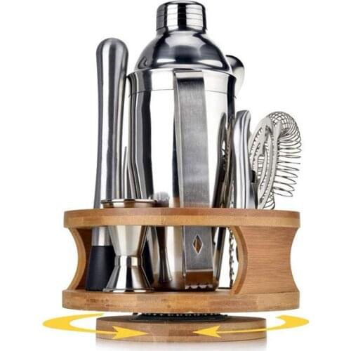 Bartender Kit with Stylish Bamboo Stand, 10 Piece Cocktail Shaker Set for Mixed Drink, Professional Stainless Steel Bar Tool Set