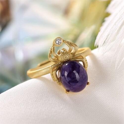 Uglyless Cute Gold Insects Spider Jewelry Sets for Women Vintage Turquoise Agate Rings Necklaces Sets 925 Silver Spiders Jewelry
