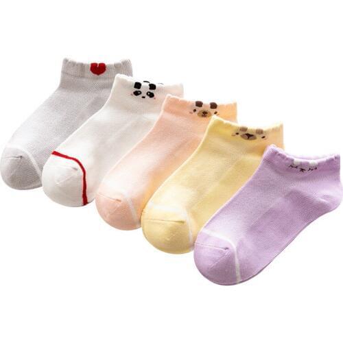 Girl new cartoon animal pattern cotton socks Girl sweat-absorbent breathable mesh socks Girl solid color 5 pairs of soft socks