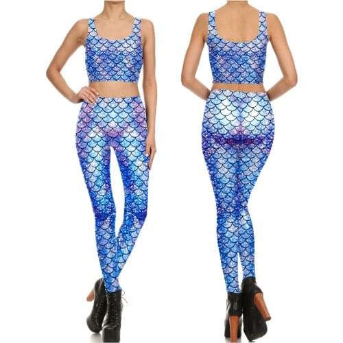 New Mermaid Fish Scale 3D Prints Elastic Fitness Gym Sport Workout Leggings Tanks Camis Yoga Pants Two Piece Sets For Women