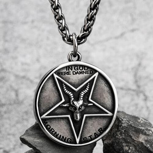 Lucifer Goat head Pentagram stainless steel necklace for men Punk vintage style fashion jewelry