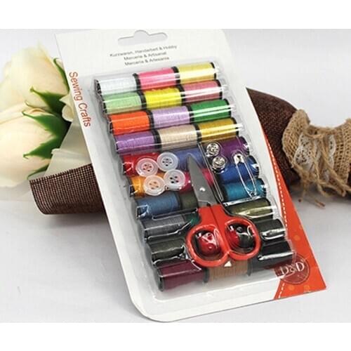 Portable Sewing Kits Box With Color Needle Threads Pin Scissor Sewing Set With Case Box Home Tools DIY Handwork Tool