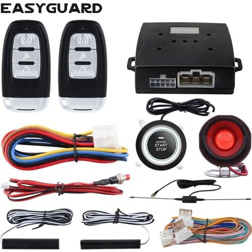 EASYGUARD car pke security alarm remote engine start push button start stop central door lock automation window roll up DC12V