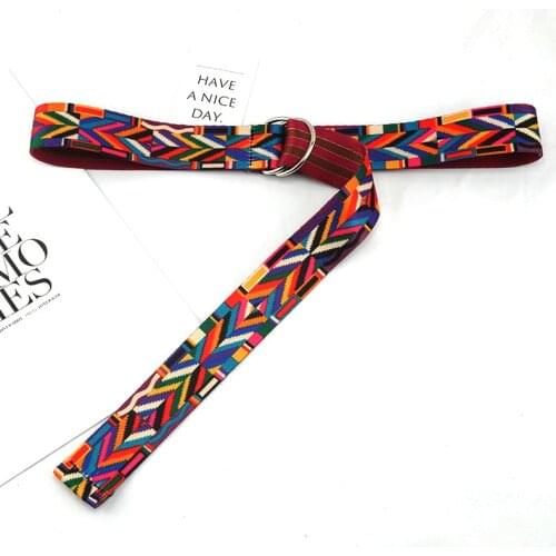 Metal D Ring Buckle Canvas Belts Waist Strap Jeans Dress Trouser Belt Decoration Waistband Ethnic Style Print Waist Belt