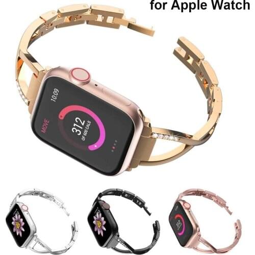 Band for Apple Watch 6 SE 44mm 40mm Bracelet Women Slim X-Link Metal Bling Watchband Strap for iWatch Series 5 4 3 42mm 38mm