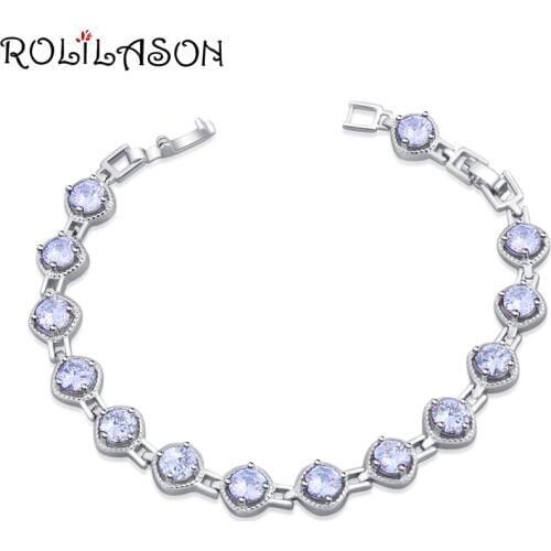 ROLILASON simple design white 925 silver crystal zircon bracelet, fashion wedding gift for women fashion jewelry TB1155