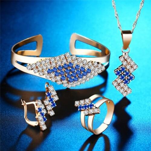 Luxury Female Round Crystal Jewelry Set Charm Rose Gold Color Dangle Earrings For Women Punk Round Zircon Wedding Chain Necklace