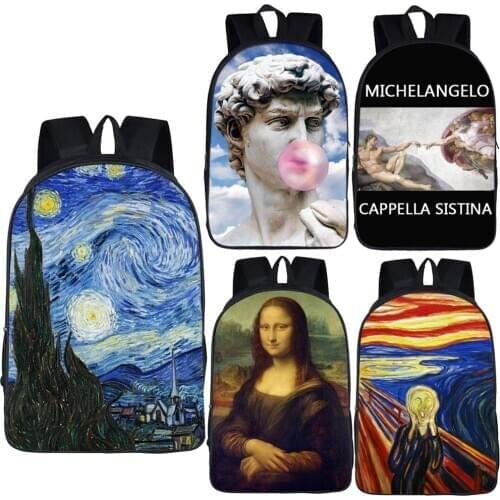 Van Gogh / Michelangelo / Da Vinci Art Backpack for Teenager Boys Girls Children School Bags Women Causal Bag School Backpack