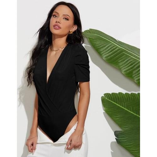 Sexy Summer Deep V-Neck Sexy Black Bodysuit Women Shirt Body Top Fashion Bodysuits Femme Basic Shirt Top ropa mujer