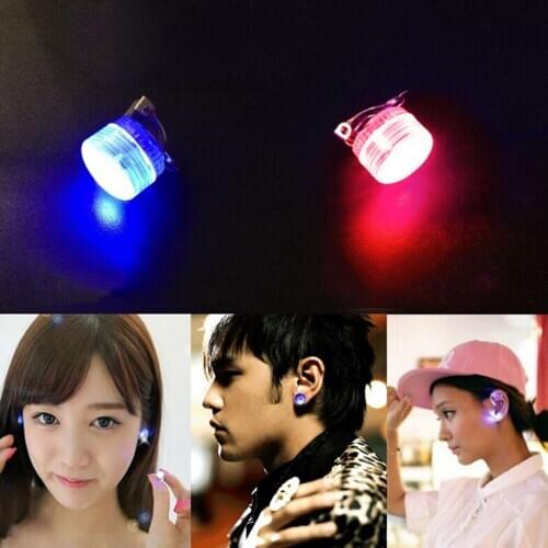 1PC LED Flash Light Earrings Clip Bling Ear Studs Men And Women Handmade Earrings Blue Red