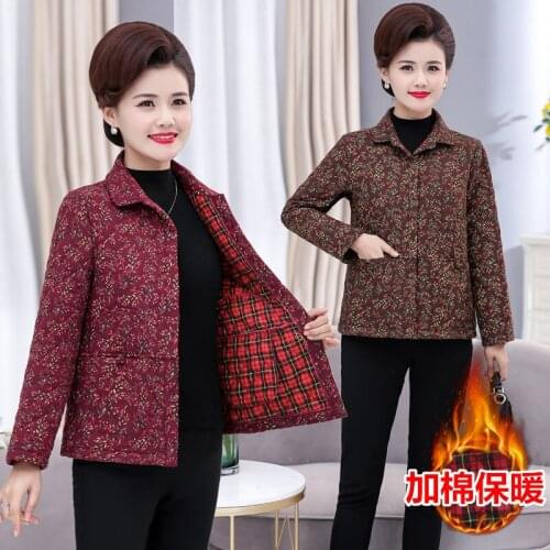 Thin Cotton Coat Womens Autumn Winter Jacket Basic Plus Size Quilted Warm Overcoat Middle-Aged Elderly Mothers Coat Tops W704