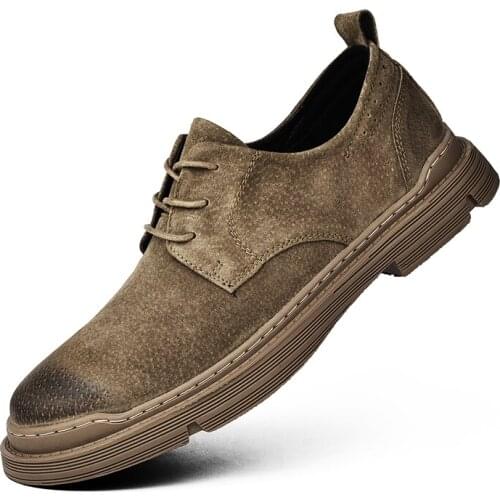 Fashion Breathable Pigskin Suede Shoes For Men Luxury Comfort Mens Leather Casual Shoes Four Season Outdoor Lace-up Mens Shoes