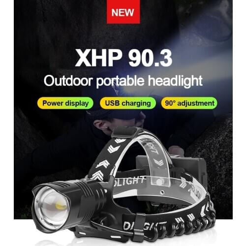 400000 Lumens XHP90.3 Powerful Led Headlamp Rechargeable USB Headlight Head Flashlight XHP90 Fishing Head Lamp 18650 waterproof