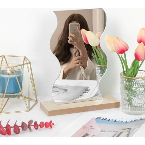TY269 Ins Makeup Mirror Irregular Make Up Mirror Star Shape Acrylic Lens Wooden Gift Tabletop Base Beauty Tools Dropshippin