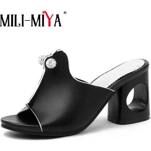 MILI-MIYA Hot Sale Women Thick Heels Sandals Pu Leather Open Toe Slip-On Crystal Dress Summer Shoes Plus Size 34-48 Handmade