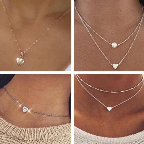 Tenande Bohemian Multi-Layer Star Cross Moon Simulated-Pearl Heart Chain Necklaces & Pendants for Women Valentines Day Gifts