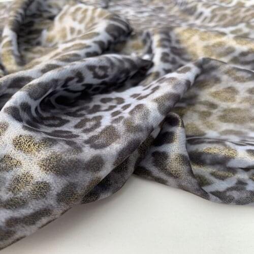 Gold Grey Leopard Print Chiffon Fabric, Fashion Fabric For Beach Dress Bohemian Shirt Scarves Bikini Swimwear Cover Up